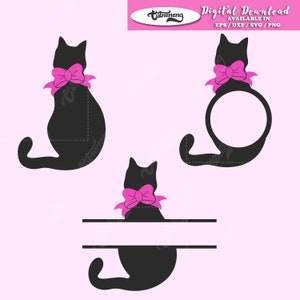 CAT with bow silhouette SVG, Cat Set svg, Instant and Digital Download, cat monogram svg, cat split body svg, dxf, eps, png, vinyl cut file