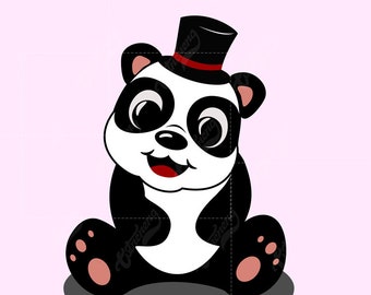 Cute whole body little Panda on hat SVG, Panda vector file, Baby Panda SVG, eps, dxf, cut file, vinyl cut file, instant download