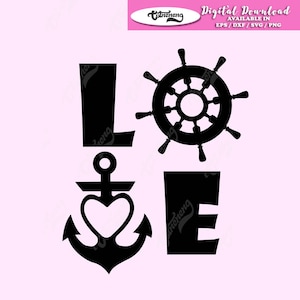 LOVE svg, ship wheel svg, Anchor SVG for Silhouette Cameo, Anchor monogram, Split Anchor svg, eps, dxf, cut file, vinyl cut file,