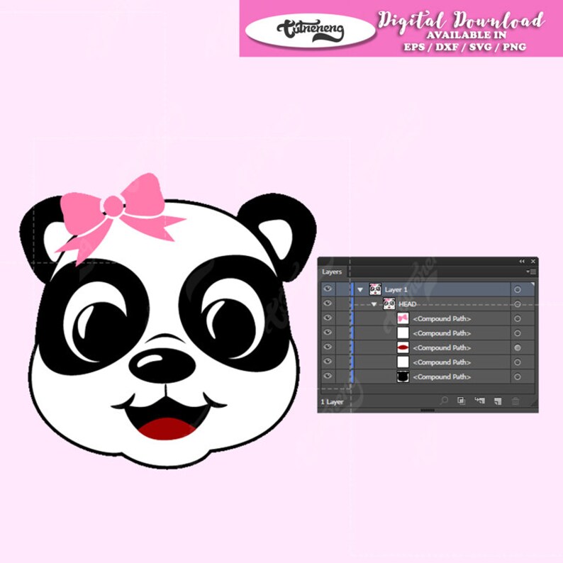 Download Craft Supplies Tools Visual Arts Dxf Eps Instant Download Baby Panda Svg Panda Vector File Cut File Vinyl Cut File Cute Little Panda With Ribbon Svg