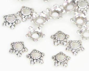 6mm Antique Silver Bead Caps, 60pc, Small Flower Bead Caps, Tibetan Silver Bead Caps, Lead Free, Cadmium Free, Nickel Free Bead Caps
