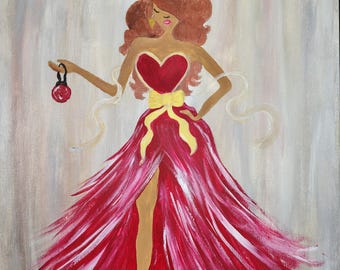 "Donna in rosso", dipinto acrilico su tela, "Painting with a Twist"
