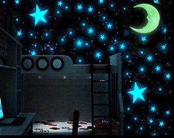 111Stk Stern und Mond Kombination 3D Wandsticker Wohnzimmer Schlafzimmer Dekoration für Kinderzimmer Home Glow In The Dark Stickers
