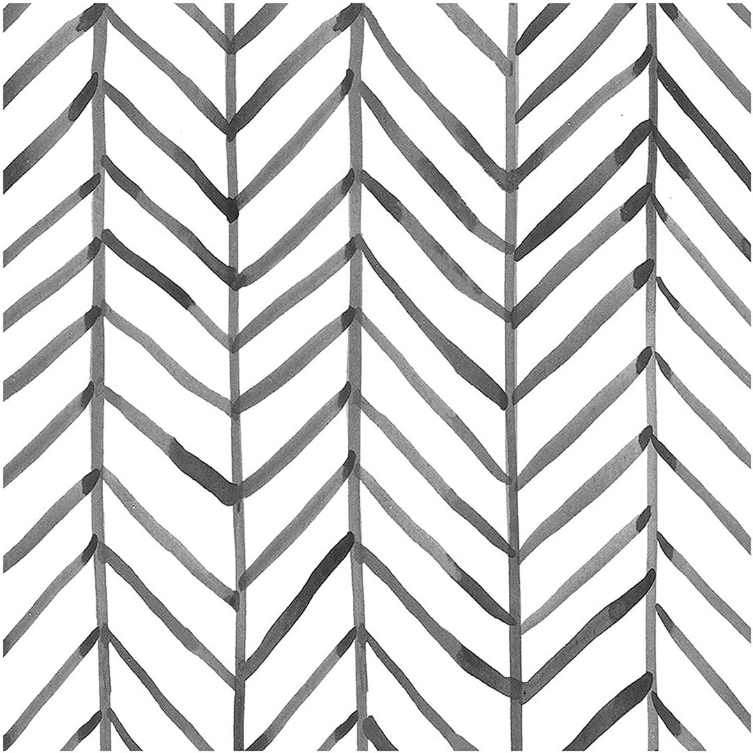 Modern Stripe Peel and Stick Wallpaper Herringbone 17.7in X 9.8ft Black White Vinyl Self
