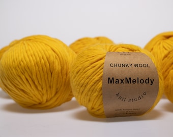 Super chunky bulky knitting yarn/ 200g Australian 100% Merino Wool yarn/ felted wool /Art Yarn for Weaving/ Roving yarn/ Yellow wool yarn