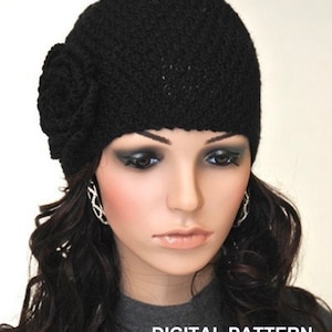 Instant Download Knitting Pattern - Knit Beanie Hat with crochet flower