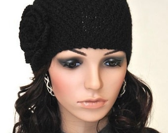 Instant Download Knitting Pattern - Knit Beanie Hat with crochet flower