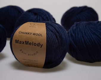 Super chunky bulky knitting yarn/ 200g Australian 100% Merino Wool yarn/ felted wool /Art Yarn for Weaving/ Roving yarn/ Navy