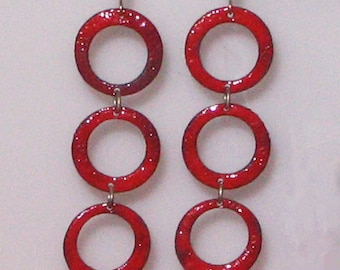 Red Enameled Dangle Earrings