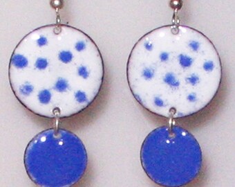 Enameled Copper Blue Polka Dot Earrings