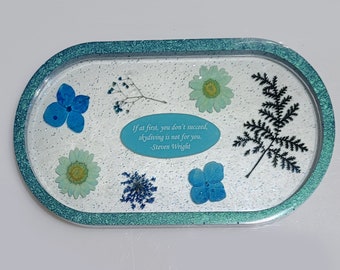 New!  Floral Snark Teal Decorative Trinket Tray - If at first, you don't succeed, skydiving is not for you. Steven Wright