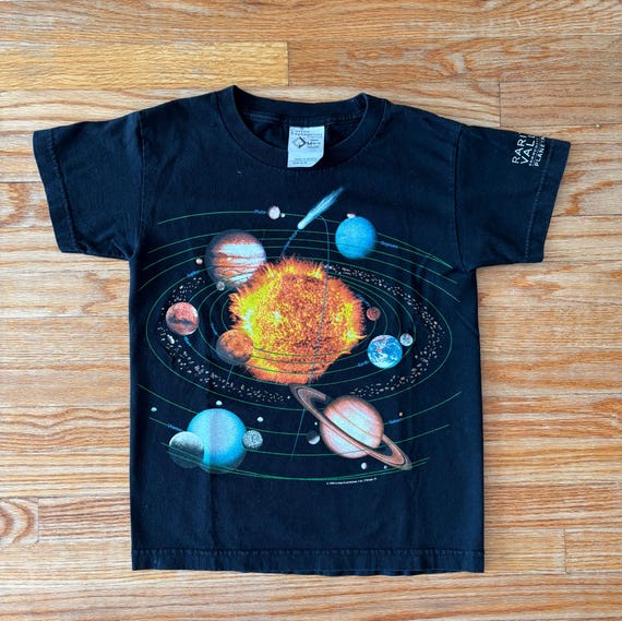 Vintage 90s Kids T-shirt Solar System Planet Space Size Youth