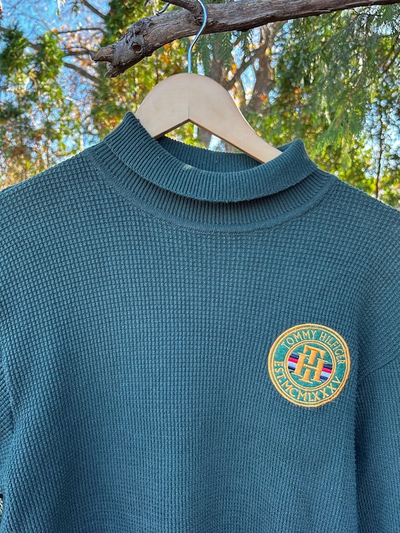 Tommy Hilfiger, Vintage 1990s Tommy Hilfiger Waffle knit thermal turtleneck roll neck sweater size Large