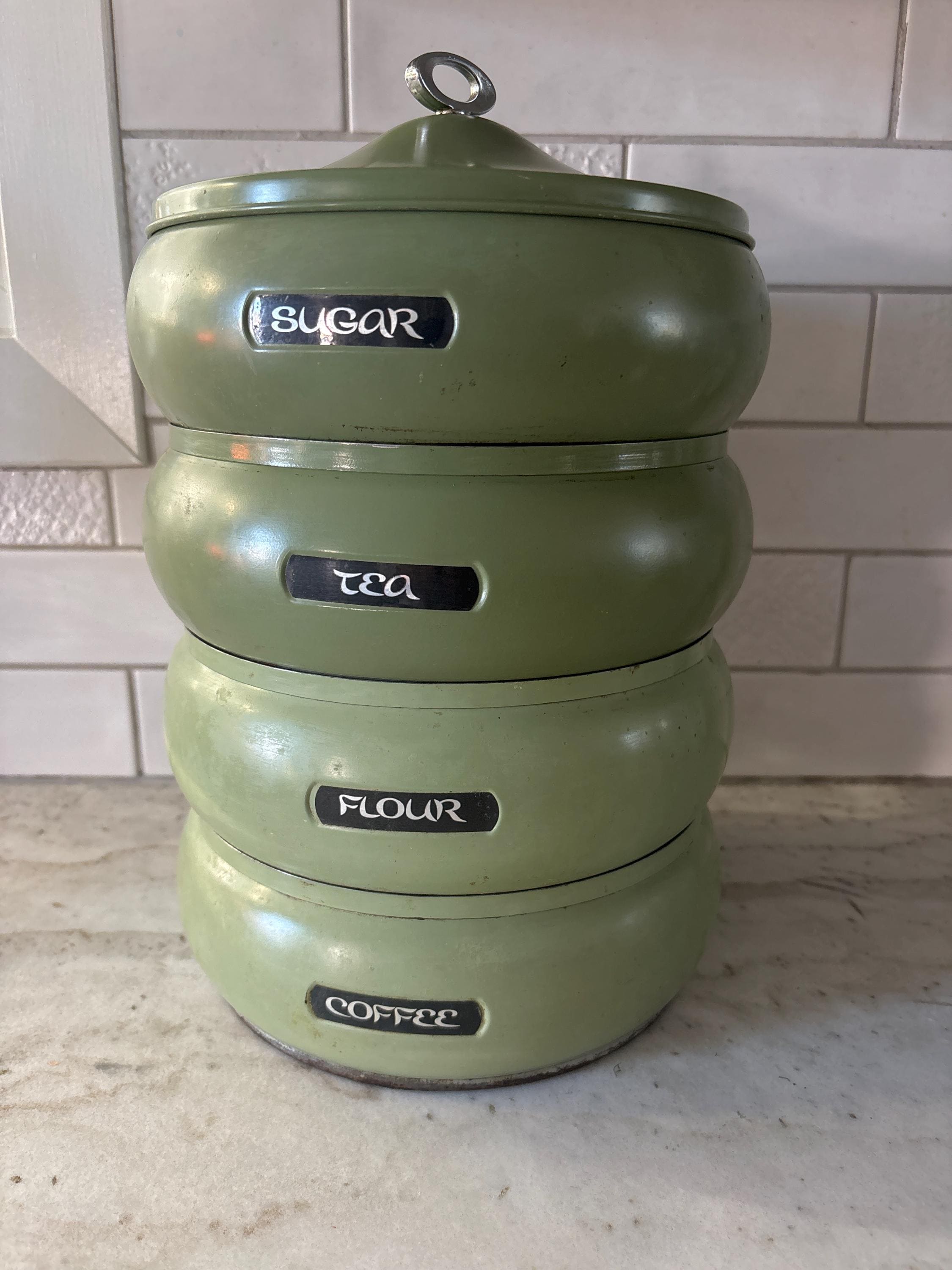Vintage Mid Century Lincoln Beautyware Stacking Canister Set