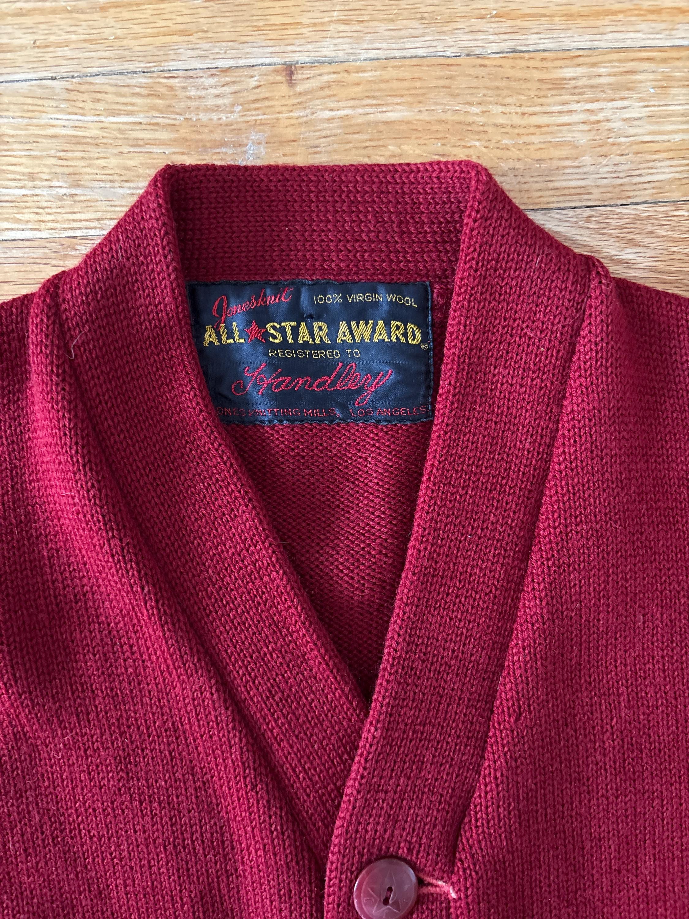 Vintage 50s / 60s Varsity Stripe Wool Cardigan Sweater Size Medium