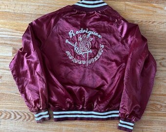 Vintage Baseball Style Satin Embroidered College Jacket Size L / XL