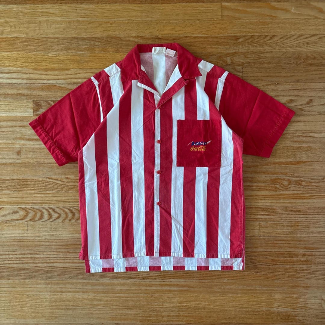 Vintage 80s Coca Cola Vertical Stripe Button up Shirt Size Medium