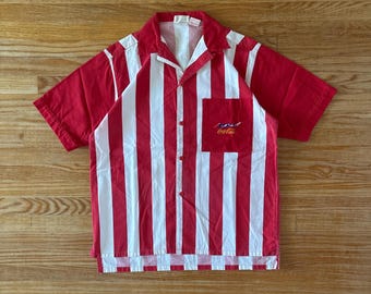 Vintage 80s Coca Cola Vertical Stripe Button up Shirt Size Medium