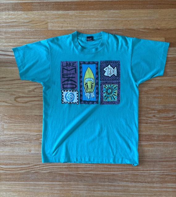 Vintage 90s Screen Stars Surf T-shirt Made in USA Lake Mead