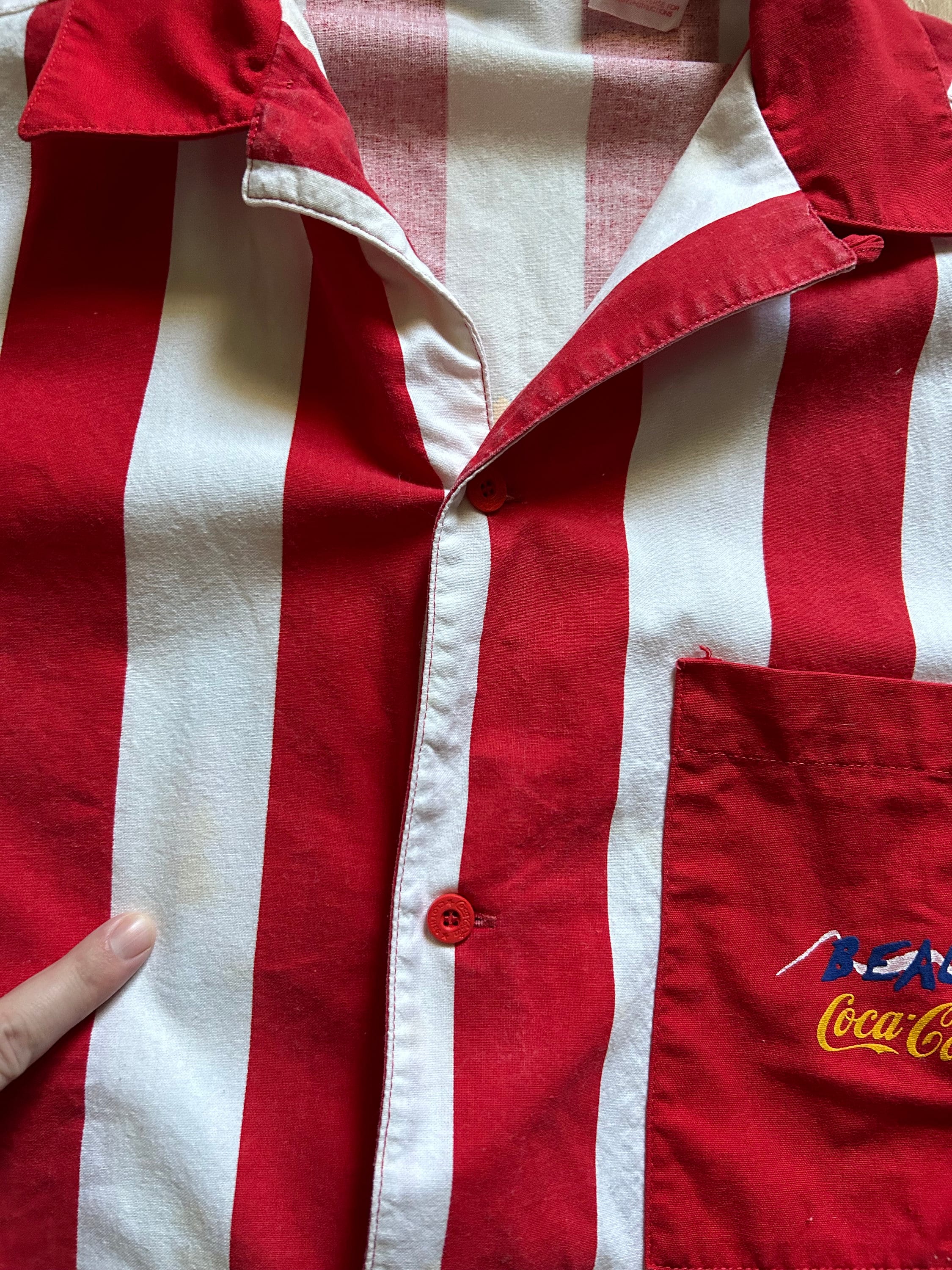 Vintage 80s Coca Cola Vertical Stripe Button up Shirt Size Medium