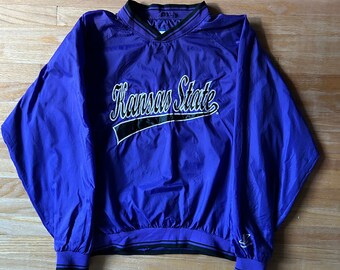 Jaqueta corta-vento vintage Kansas State dos anos 90, fabricada na Coreia, tamanho médio.