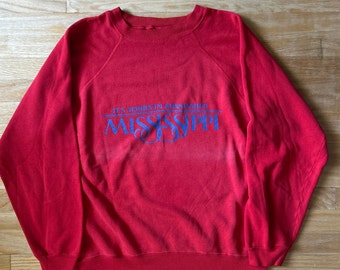 Vintage 90s Mississippi Raglan Crewneck Sweatshirt Made in USA Size Large