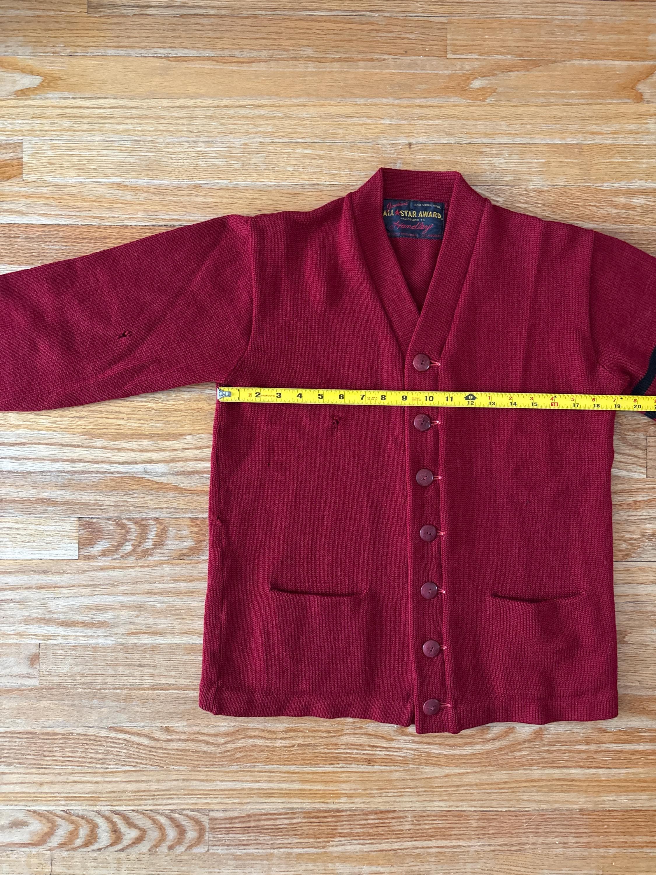 Vintage 50s / 60s Varsity Stripe Wool Cardigan Sweater Size Medium