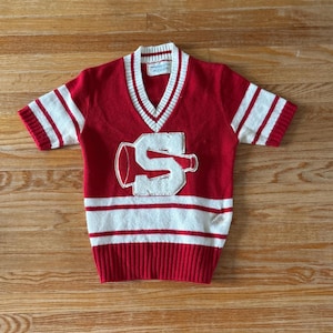 Suéter vintage con letras escolares de animadoras de los años 50 y 60, talla pequeña, hecho en EE. UU.