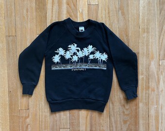 Vintage Kids Graphic Raglan Sweatshirt Hawaii Palm Tree 90s size 6 to size 8 Made in USA