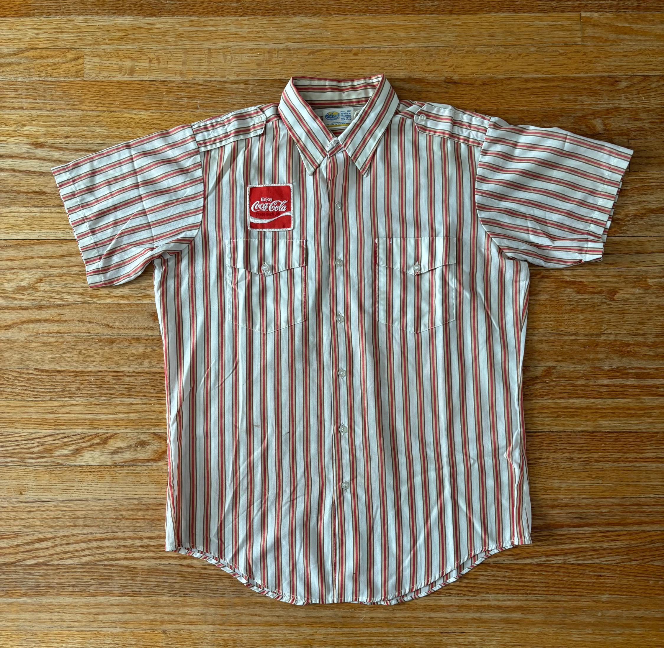 Vintage 80s Coca Cola Coke Delivery Uniform Striped Shirt Size