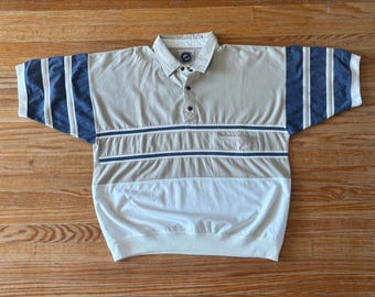 Vintage Rugby Style Stripe Polo T-Shirt Size Large