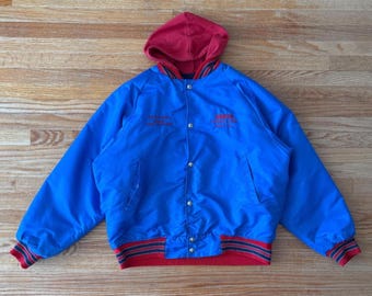 Vintage blue and red hooded Enron Jacket *some damage* Size Large