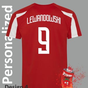 Personalized Sport Red Tee with the Emblem of Poland, Polish Eagle | Spersonalizowana  Polska Czerwona koszulka z Godłem Polski