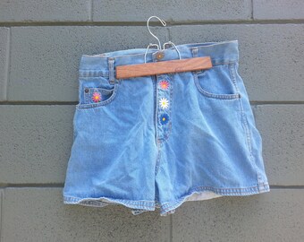 High waisted Embroidered Denim Shorts
