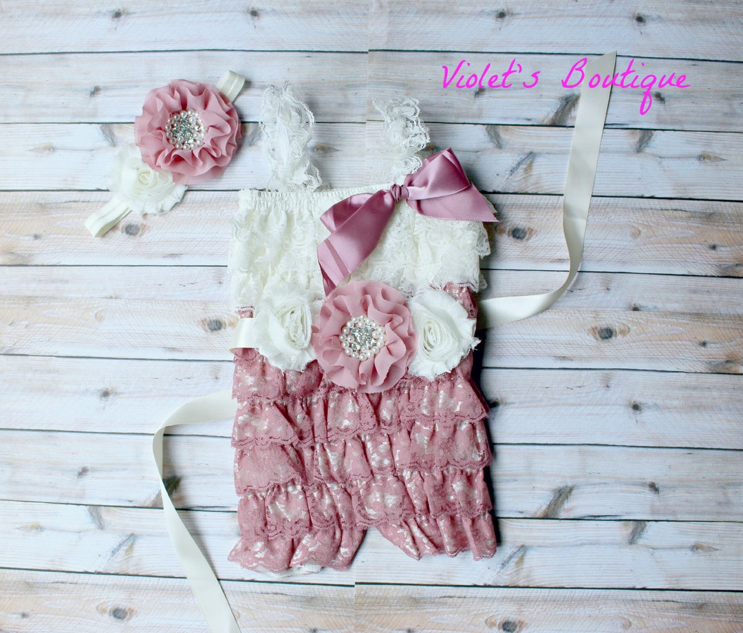 Dusty Pink Lace Romper...romper Outfit..photoshoot Outfit..1st Birthday ...