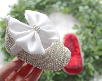 Custom rhinestone shoes..red bottom shoes..baptism shoes.