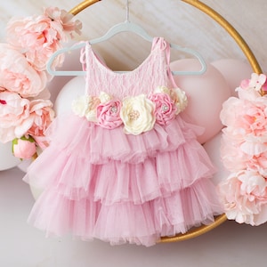 Blush pink dress..flower girl dress..soft pink dress..lace top dress..toddler dress