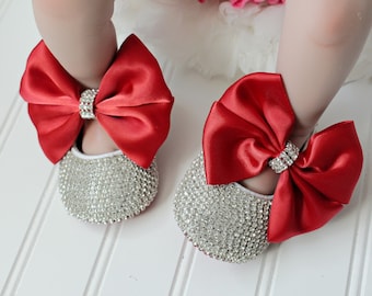 Rhinestone red bottom baby shoes, Custom baby shoes..Luxury gift set