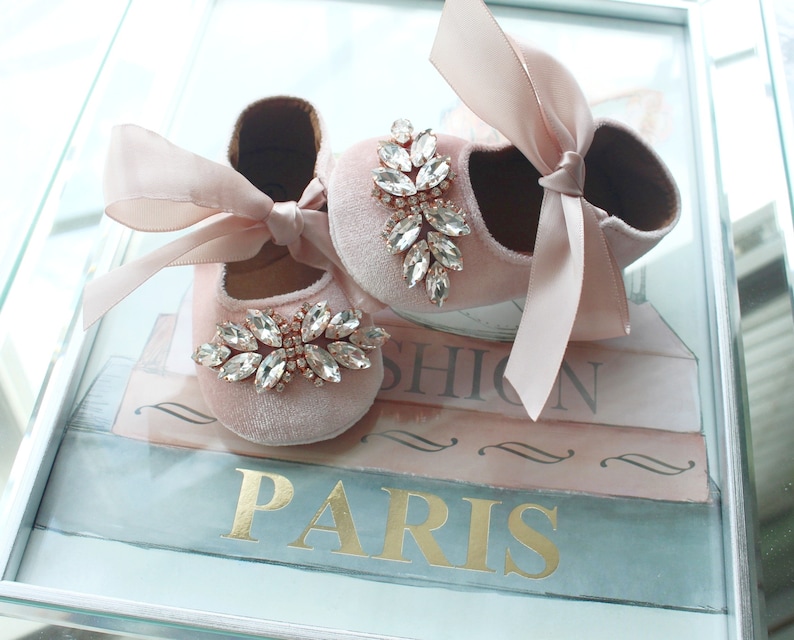 Dusty pink baby shoes..luxury shoes..baby crib shoes..baby shower shoes..1st birthday shoes. image 1