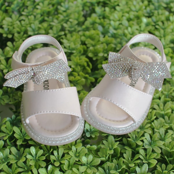 Fancy Kids Baby Black Shoe w/ Rhinestones Velcro Strap