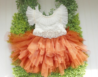 Burnt orange dress..baby girl dress..1st birthday dress..flower girl custom dress