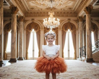 Burnt Orange Tulle Baby Dress, Flower Girl Outfit