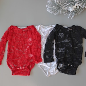 Lace Bodysuit, Red bodysuit, lace romper, newborn bodysuit