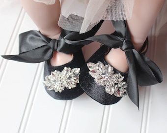 Black velvet shoes..baby girl shoes...soft sole shoes..fancy shoes..rhinestone shoes.