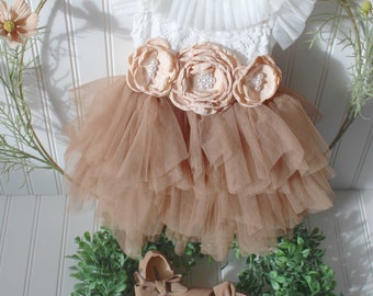 Brown flier girl dress, dresses for girl, 1st birthday dress, fancy dress, Fall dress