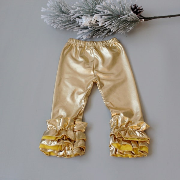 Gold leggings. Leggings for girls. Tights for girls. Pants for babies