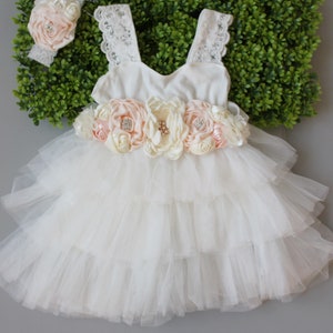 Ivory flower girl dress...baby girl dress..1st birthday dress and sash..tulle dress