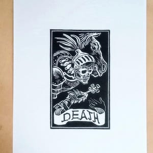 Tarotkaart "Dood" linosnede print op A4 350gr papier.