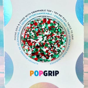 Peppermint Kisses Glitter PopSocket: Customized - Swappable Top - Adhesive Base
