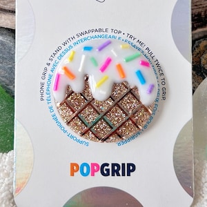 Vanilla Ice cream cone with sprinkles, Handmade/Customized, Swappable PopSocket, Clear Base PopSocket, PopGrip, Glitter PopSocket